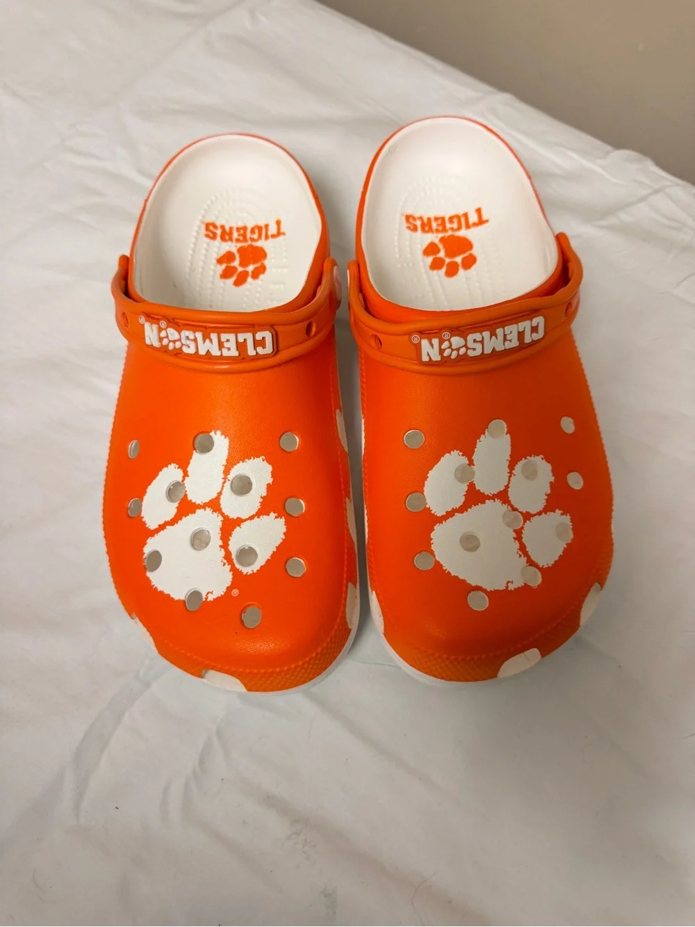 CROCS Orange and White Paw Print Classic Clog